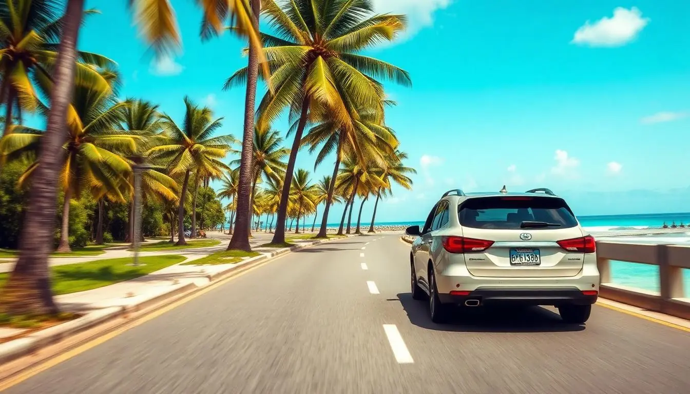 Rental car driving route through Riviera Maya