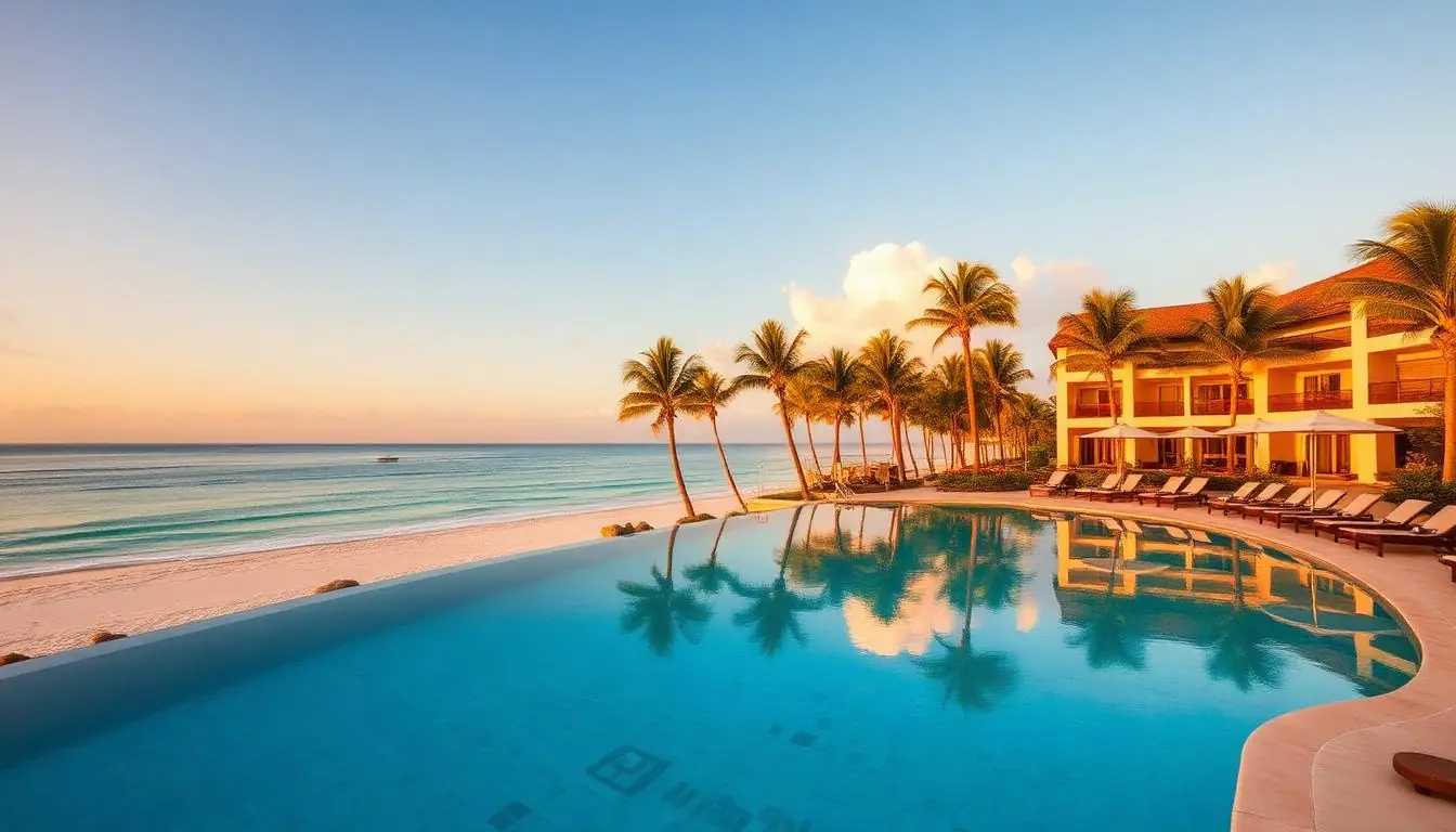 Zona de hoteles y playa en Riviera Maya